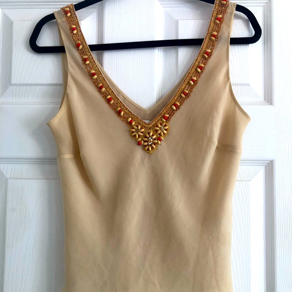 Cache Silk Tank Top with Beads Size M
